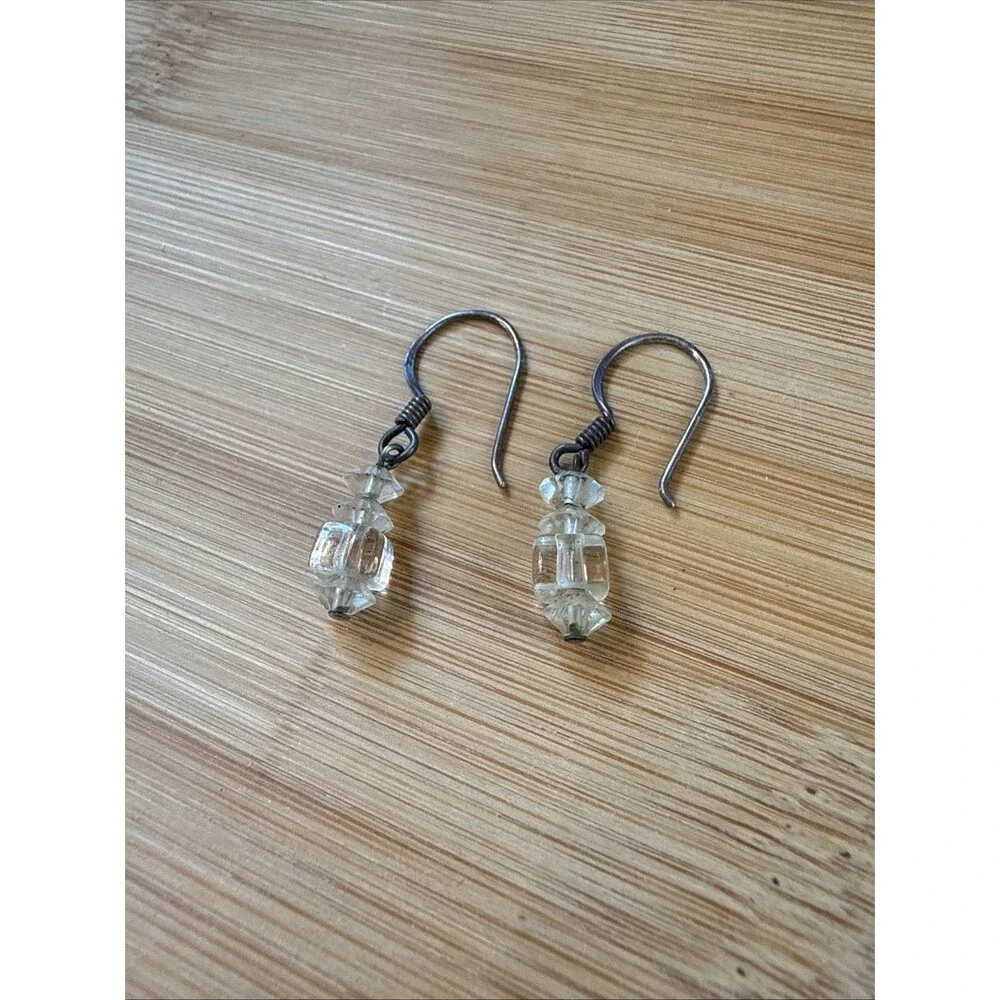 Vintage Dainty Small Clear Bead Dangle Drop Earrings Unbranded